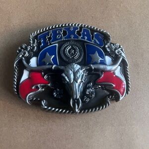 Silver Toned and Blue Texas Belt Buckle In A Clear Coat Finished.